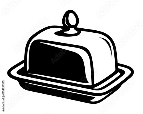 Butter dish with lid design in black and white style Generative AI