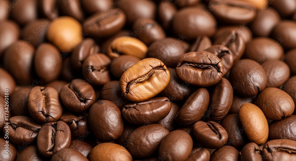 Obraz premium Close up of roasted coffee beans, perfect for a coffee background
