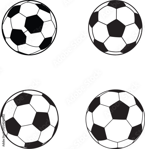 Four hand drawn sketch style soccer balls on a white background