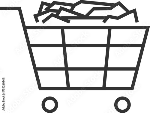 Shopping cart icon filled with crumpled paper