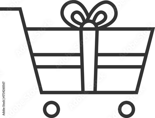Shopping cart with gift box inside icon