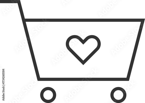 Shopping cart with heart symbol inside icon