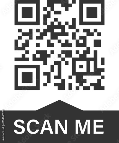 QR code label with upward-pointed scan banner