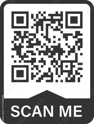 Framed QR code with pointed scan me label