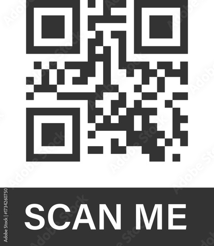 Flat QR code icon with scan label underneath