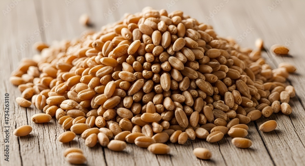 Obraz premium Wheat grain seeds agriculture food healthy raw ingredient cereal crop harvest dry farm brown background