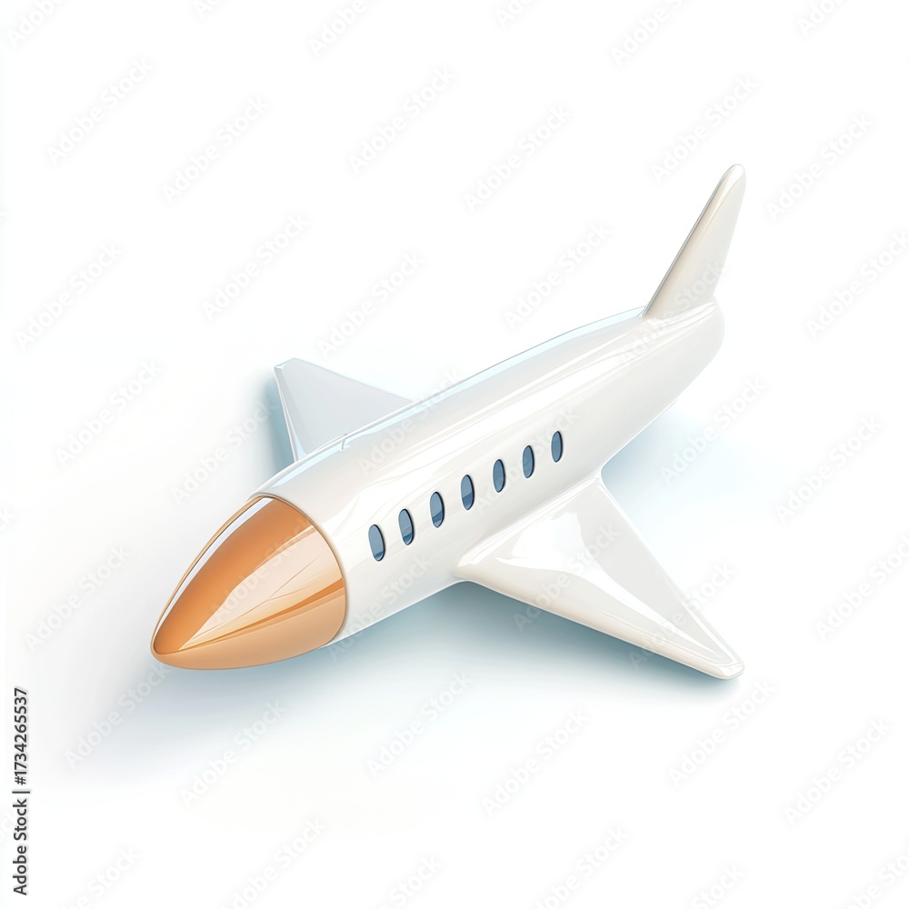 Fototapeta premium Stylized, light-beige airplane icon, peach-toned nose