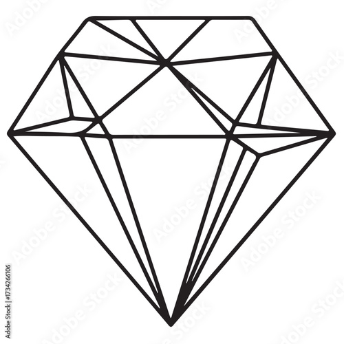 Geometric Diamond Line Drawing Minimalist Black and White Faceted Vector Illustration