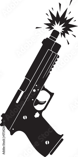 Handgun Firing Vector Icon Pistol Muzzle Flash and Ejecting Shells Silhouette