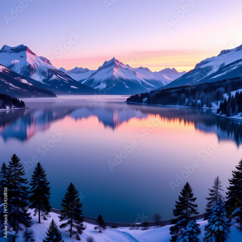 Foggy Mountain Lake at Dawn with Mirror-Like Reflection – Peaceful Nature Scene for Wellness, Travel, and Conservation
