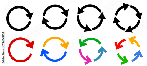 A collection of circular arrow icons for loading, reload, and refresh symbols.

