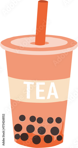 Bubble tea cup illustration in flat style, transparent background  