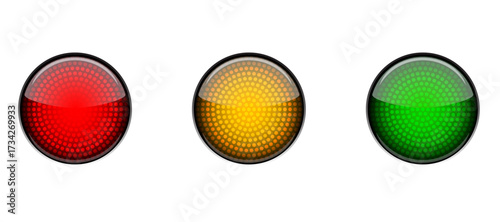 Traffic Light Set – Red Yellow Green Glossy Signals. Traffic Signal Lights – Realistic Stop Go Caution Icons