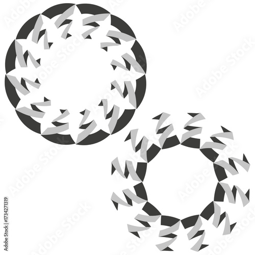 Abstract rotating pattern. Dynamic motion emblem. Geometric swirl design. Vector circular element.
