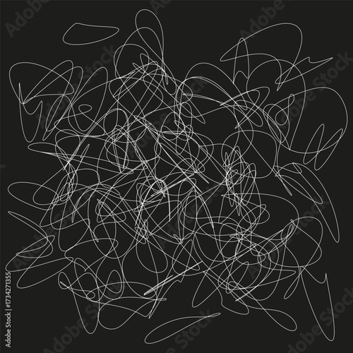 Abstract chaotic lines. Tangled scribble illustration. Monochrome Vector graphic. Dynamic messy pattern.