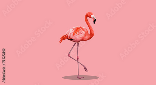Elegant Pink Flamingo Standing on One Leg, Vector Illustration