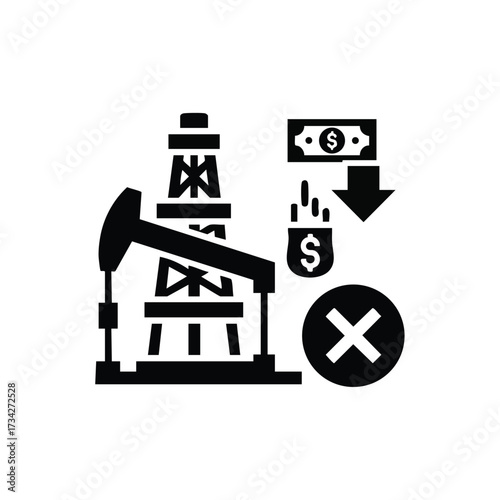 Oil Rig with Financial Symbols Representing Petroleum Industry and Economic Impact