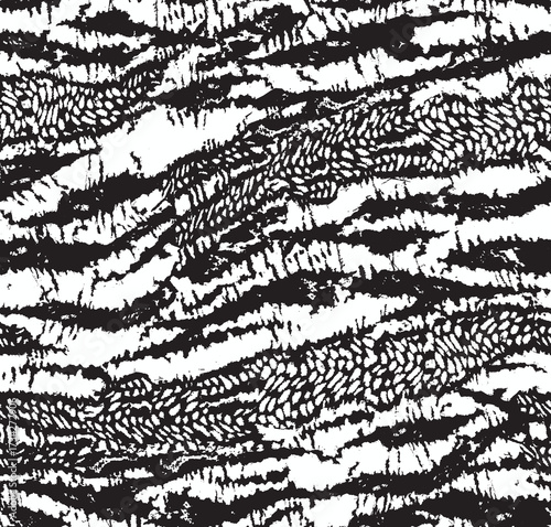 Seamless realistic zebra stripe pattern. Hand drawn repeating vector pattern with a textured black and white animal skin design. Apparel textile print.