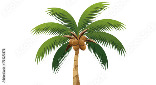 Vibrant Cartoon Coconut Palm Tree with Green Fronds and Brown Coconuts