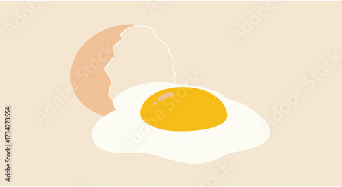 A cracked egg with a bright yellow yolk and white albumen