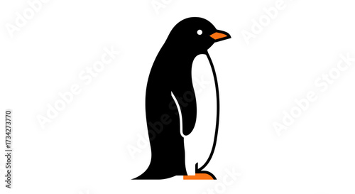 Simple Black and White Penguin Illustration with Orange Beak and Feet