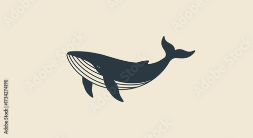 Stylized Dark Blue Whale with White Lines Illustration