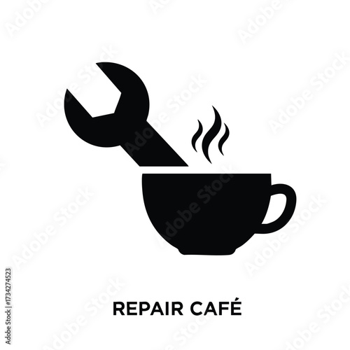 Repair Cafe Concept with Wrench and Coffee Cup Symbolizing Fixing and Refreshing Beverages