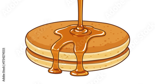 Stack of Golden Pancakes Drizzled with Sweet Caramel Syrup