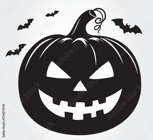 Pumpkin silhouette black and white illustration for Halloween