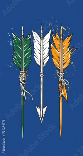 Three arrows banded together, green, white, and orange