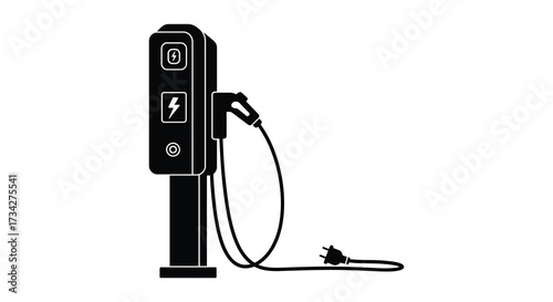 Electric vehicle charging station with cable modern design black silhouette