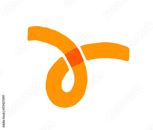 Icon of loop in doodle style. Abstract curl with orange color. Colourful curved line. Cute scribble. Crooked form, twisted shape. Flat isolated hand drawn vector illustration on white background.