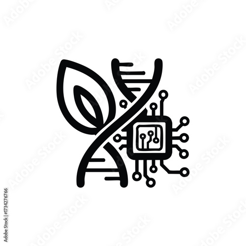 Futuristic DNA strand intertwined with a microchip symbolizing biotechnology and digital innovation in science