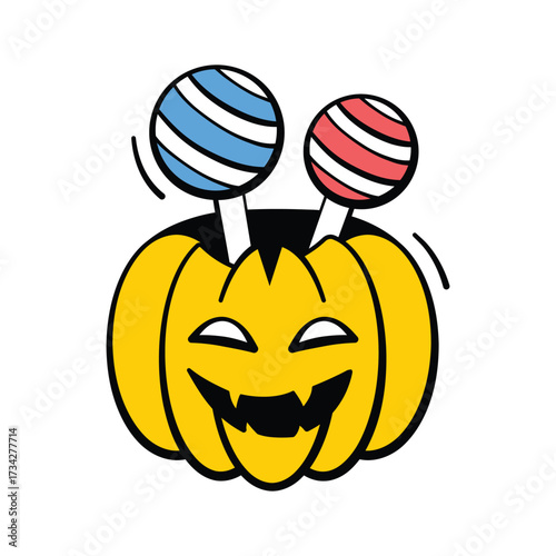A Pumpkin filled with colorful lollipops symbolizing trick or treat.