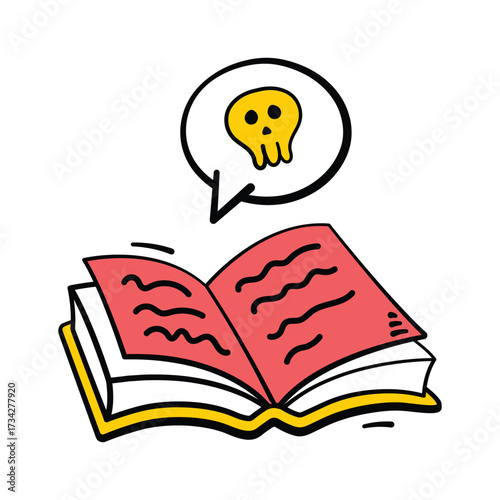 Haunted magic spell book doodle icon for witchcraft and Halloween