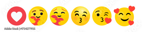 Emoji love and kiss faces. Vector emoticon icons with heart, smile and romantic expressions