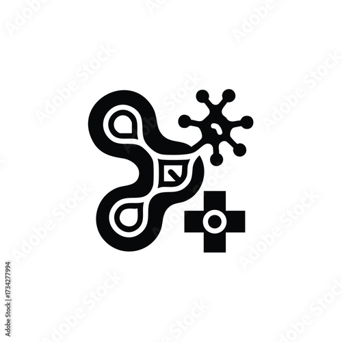 Abstract representation of microorganisms and medical symbols emphasizing health, science, and biological research concepts
