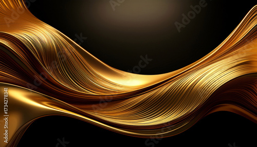 Abstract Golden Waves In A Liquid Form Against A Dark Background Conveying Luxury And Elegance The Undulating Lines Create A Sense Of Movement And Fluidity