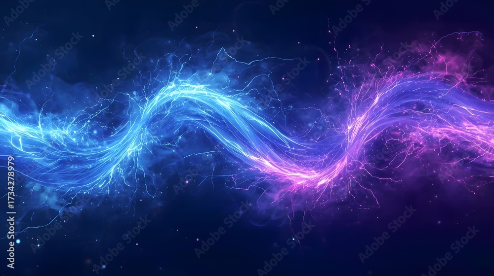 Obraz premium Dynamic Plasma Electric Wave Background in Deep Sea Blue and Violet