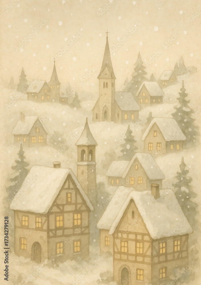 Fototapeta premium Charming snowy village scene.