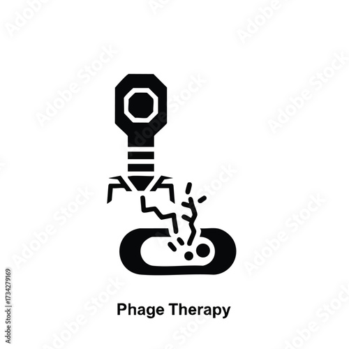 Abstract representation of phage therapy concept with a stylized virus attacking bacteria in a simplified design