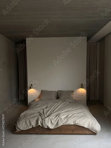 Minimalist bedroom design in soothing neutral tones showcases tranquility