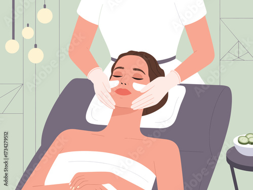Flat vector illustration of a spa treatment with facial massage