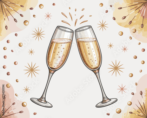 Cheers to New Beginnings A Sparkling Celebration with Champagne Toast Illustration