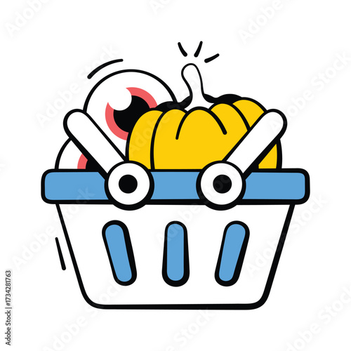 Take your hands on this creative doodle style icon of halloween basket
