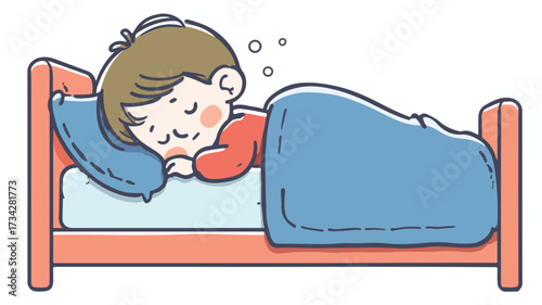 Child Sleeping in Bed with Sad Face Vector Illustration