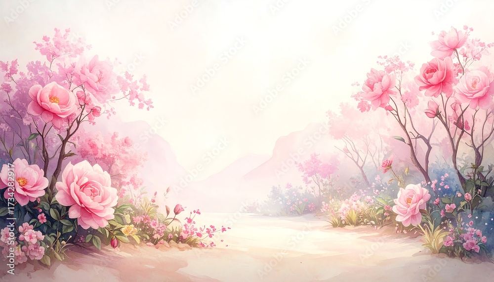 Fototapeta premium Pastel pink floral landscape