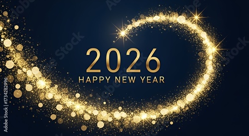 Elegant Golden Heart Shape Sparkle New Year Greeting Card for 2026