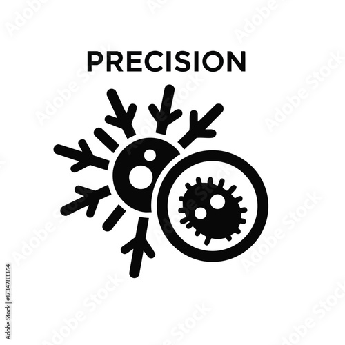 Close-up of microscopic bacteria and viruses with the 'Precision' emphasizing accuracy in scientific research