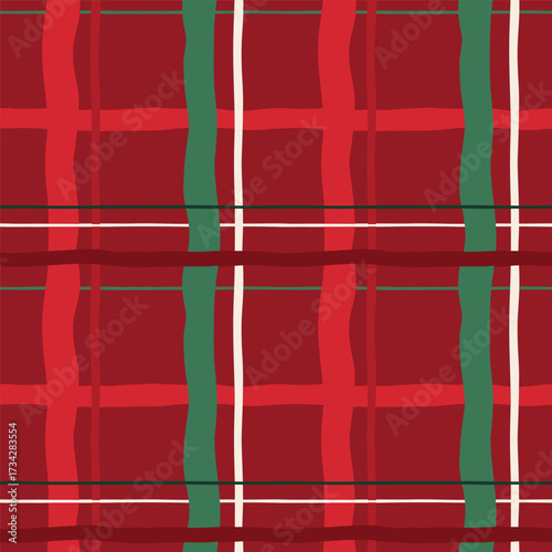 Christmas Plaid Pattern. Seamless Holiday Background in Red and Green Colors. Plaid, Checked Modern Pattern Design